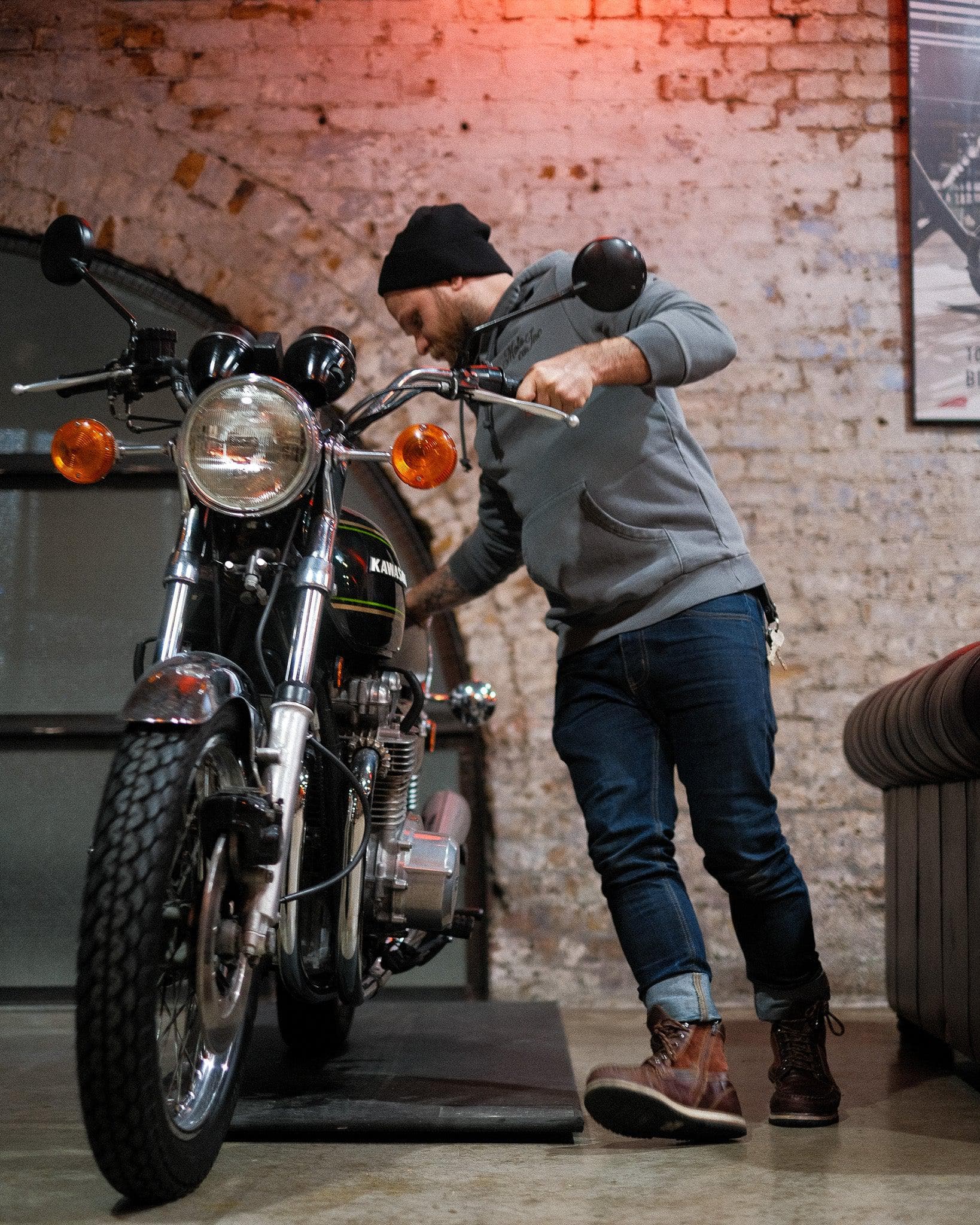 BSMC Moto Co Overhead Hoodie - Washed Grey - Image 5